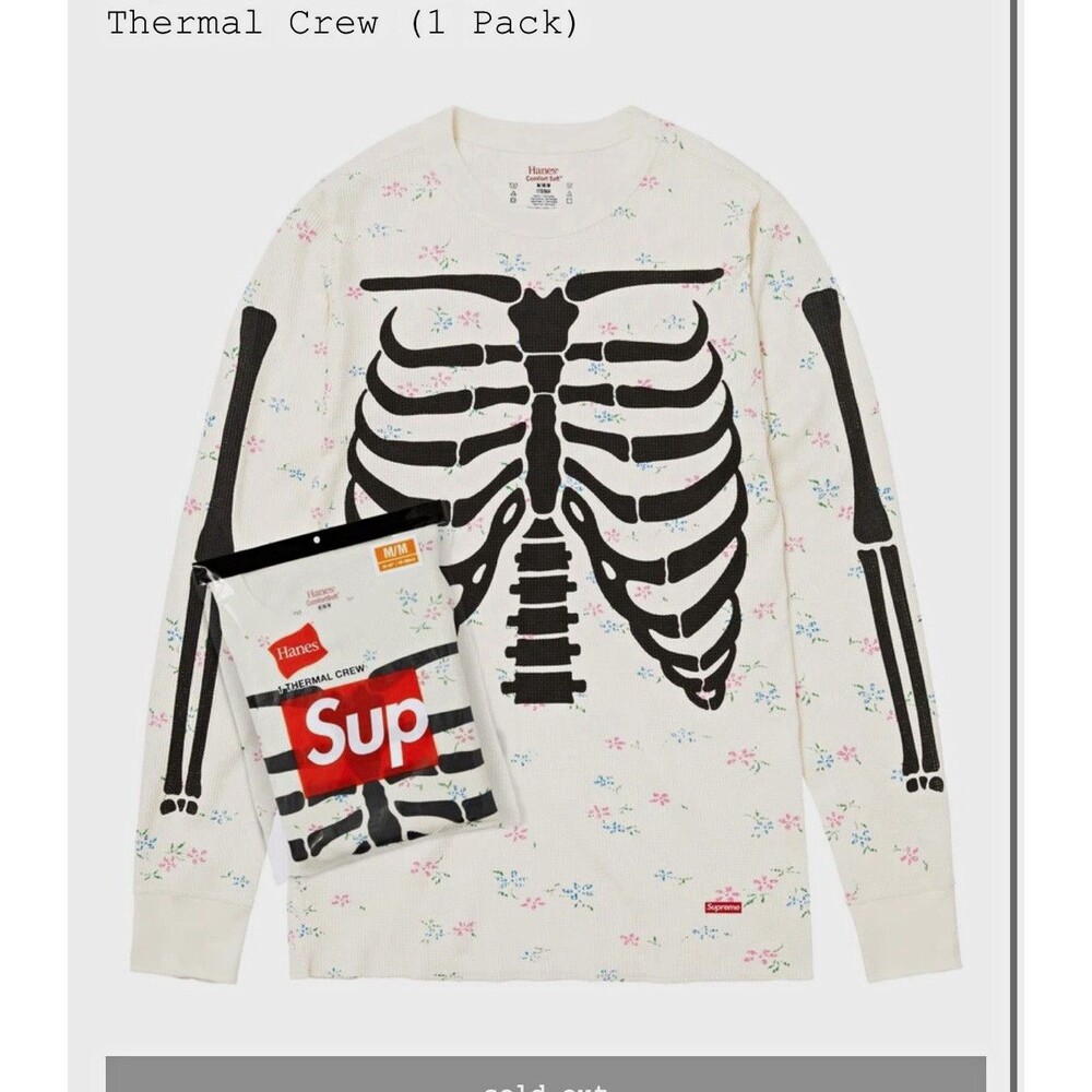 Supreme Hanes Bones Thermal Crew (1 Pack) Floral Medium New In Hand